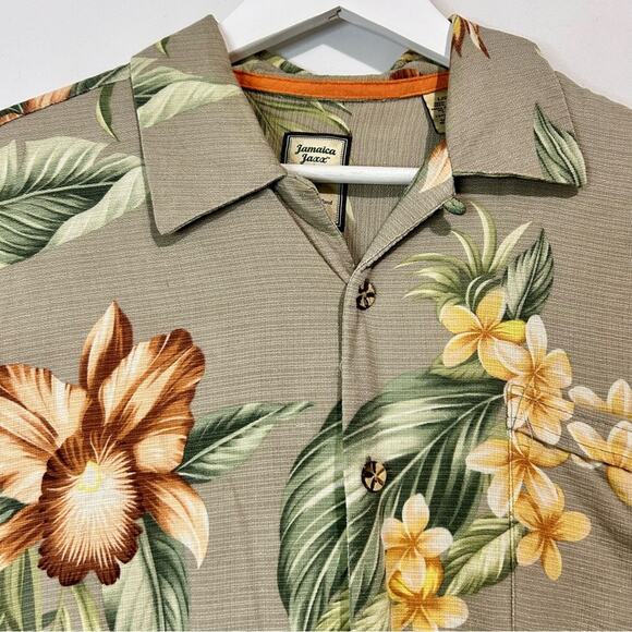 Jamaica Jaxx Men’s Short Sleeve Silk Hawaiian Button Down Shirt Grey Large EUC - Picture 2 of 7
